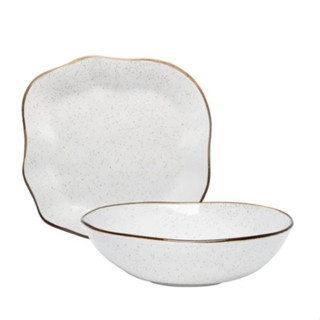 Conjunto travessa e saladeira de porcelana Baixelas Para Servir Maresia Areia Oxford, 2 pe...