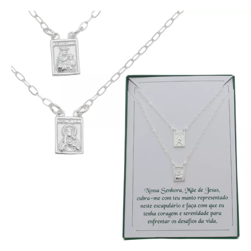 Presente Escapulário Tradicional Prata 925 Sagrado Coração de Jesus