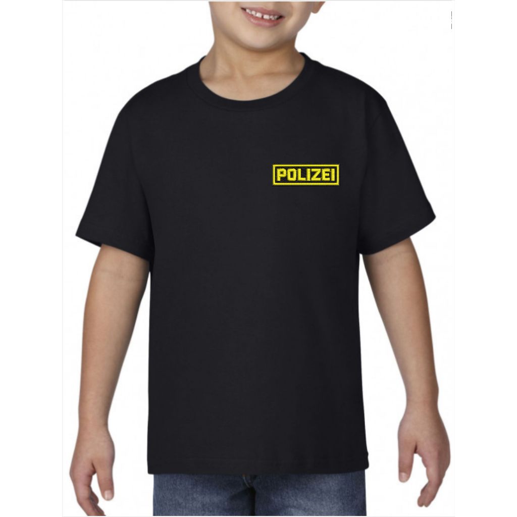 CAMISETA PRETA INFANTIL -FBI SWAT POLIZEI POLICE SNIPER - COM TARJETA BORDADA
