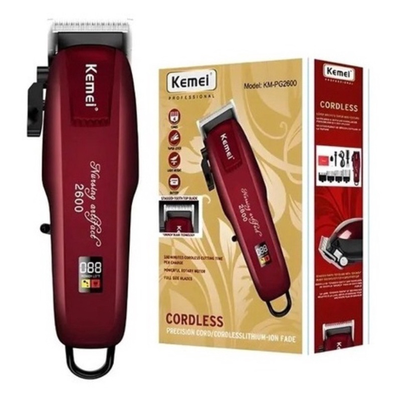 Máquina Profissional De Cortar Cabelo Sem Fio Bordô Kemei Km-PG2600