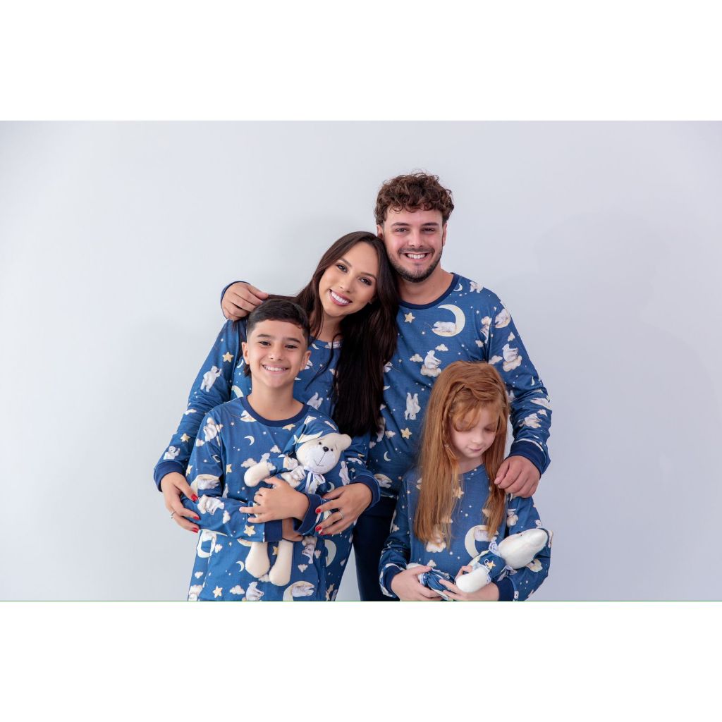 Pijama Família Urso Polar filho filha mamãe papai ursinho de pelúcia pai e mãe verão inverno dia dos pais