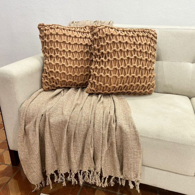 Kit de Almofada Corda Trançada Caramelo Decorativa Rustica Boho Artesanal Natal Natalina
