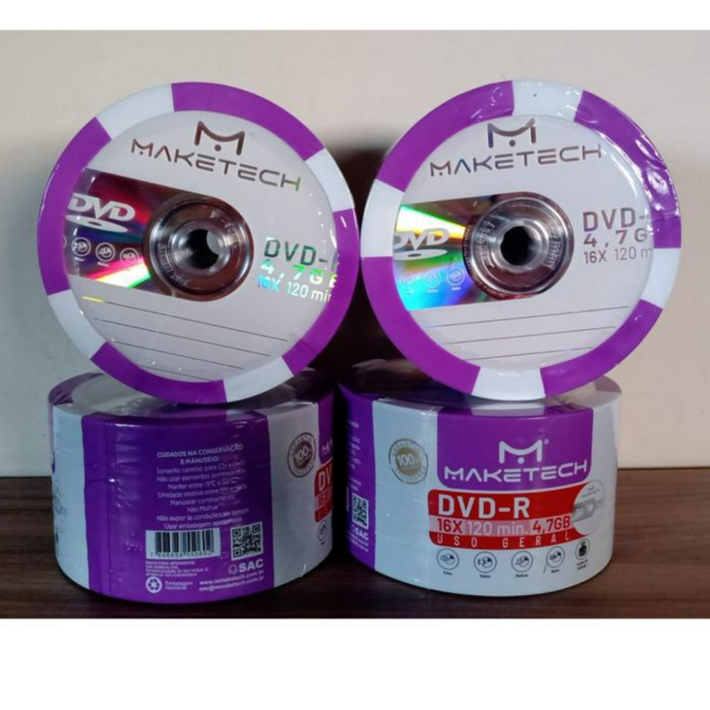 3 unidades de Mídia Virgem DVD-R 4.7gb 120min 16x - Maketech Grava Jogo em Oferta na Shopee
