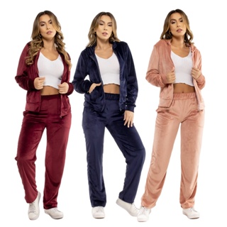 HBD 01# Conjunto Feminino De Veludo Plush Plus Size Outono Inverno Moda Capuz e Zíper HN-CON-001 em Oferta na Shopee