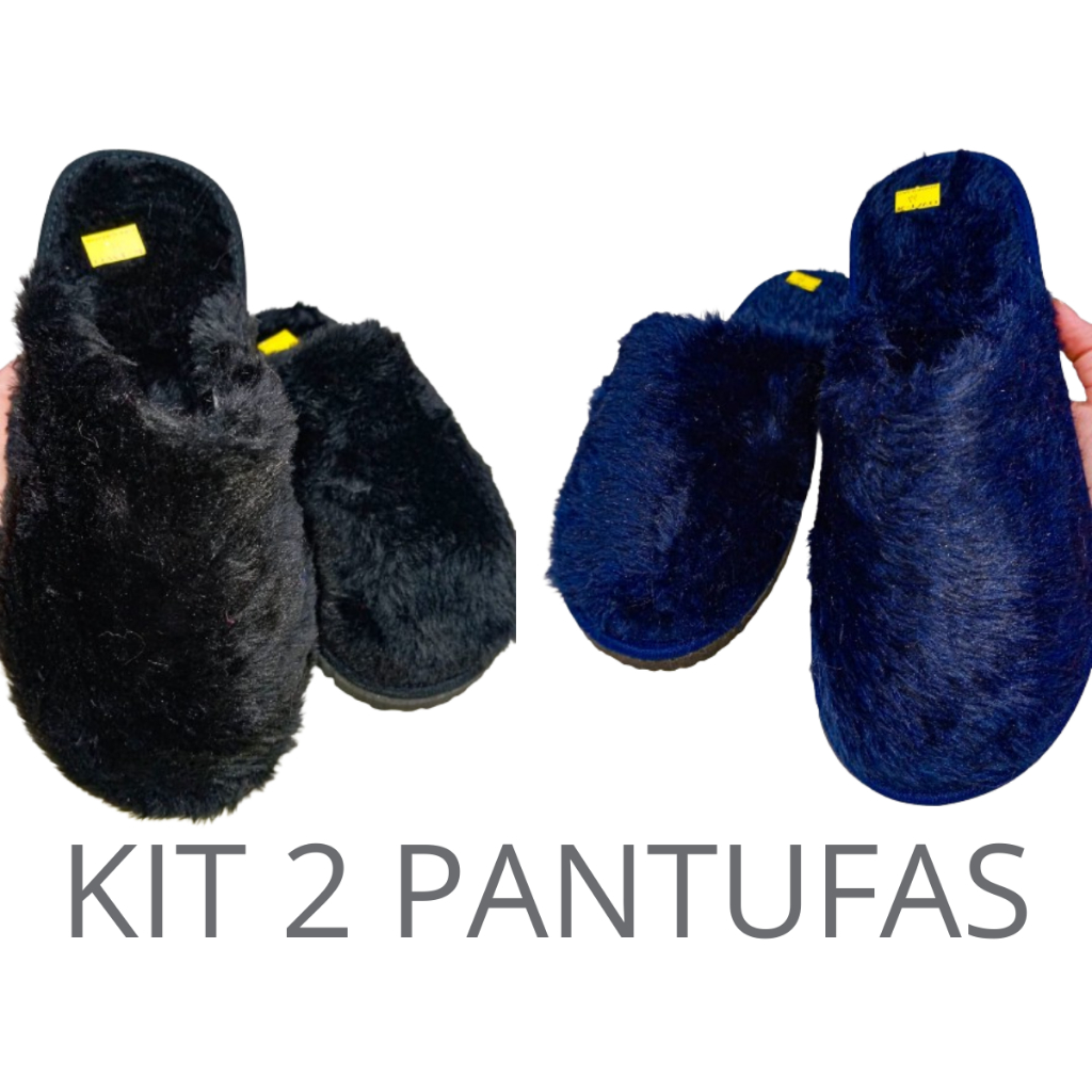 KIT 2 PANTUFAS DE PELÚCIA MASCULINO CONFORTÁVEL, CHINELO DE QUARTO, INVERNO, FRIO, SOLADO ANTIDERRAPANTE, UNISSEX, COM ESPUMA INTERNA, DO 34 AO 44