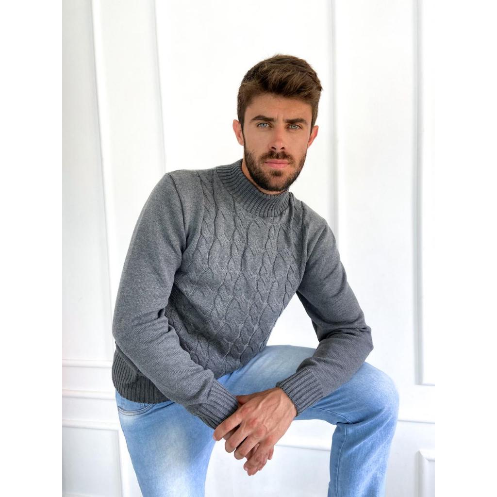 Blusa de tranças masculino suéter tricot de inverno gola alta