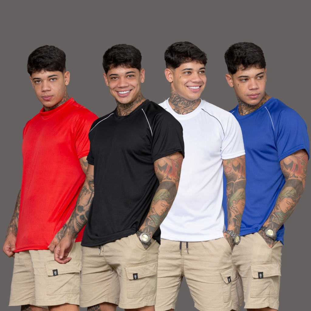 KIT 4 CAMISETAS MASCULINAS DRYFIT LISA VARIAS CORES PARA TREINO CORRIDA ACADEMIA ESPORTE FUTEBOL CAMISA MASCULINA