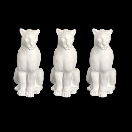 Kit 3 Escultura Pantera Sentada gesso cru 15 cm estátua decorativas peça de gesso. rei do gesso arte engesso