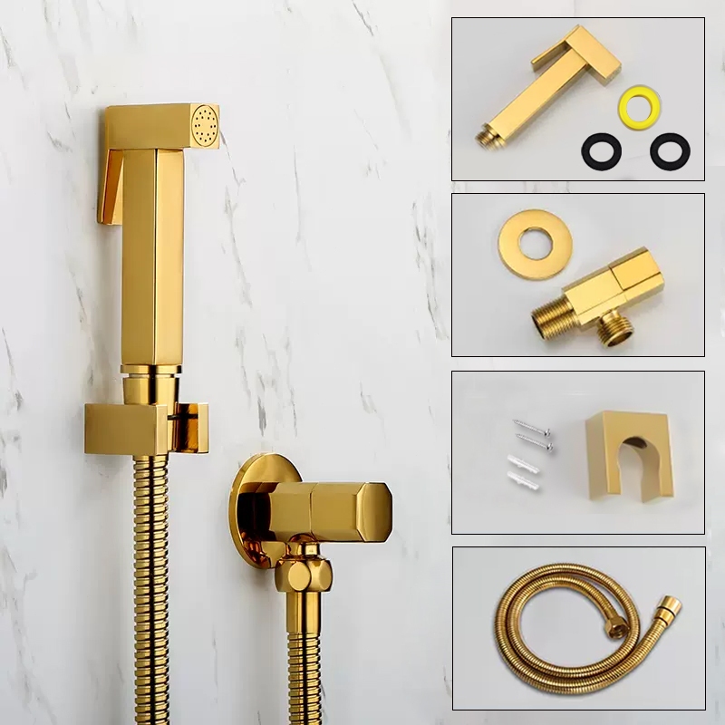 Ducha Higiênica Dourada Completa Quadrado Aço Inox Luxo Brilhante Yesop