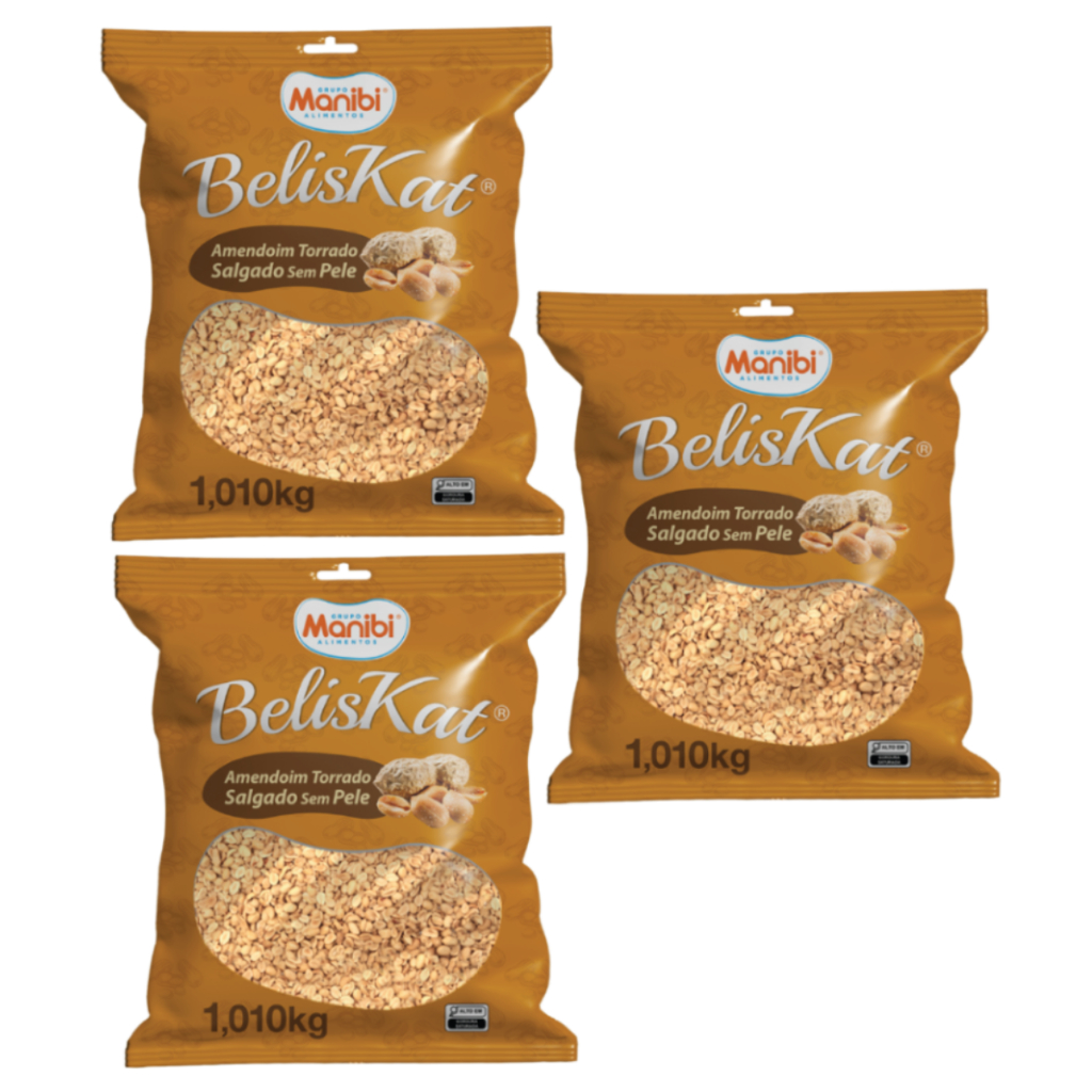 Kit 03x Amendoim Torrado Salgado Sem Pele C/ Sal Beliskat - 1Kg em Oferta na Shopee