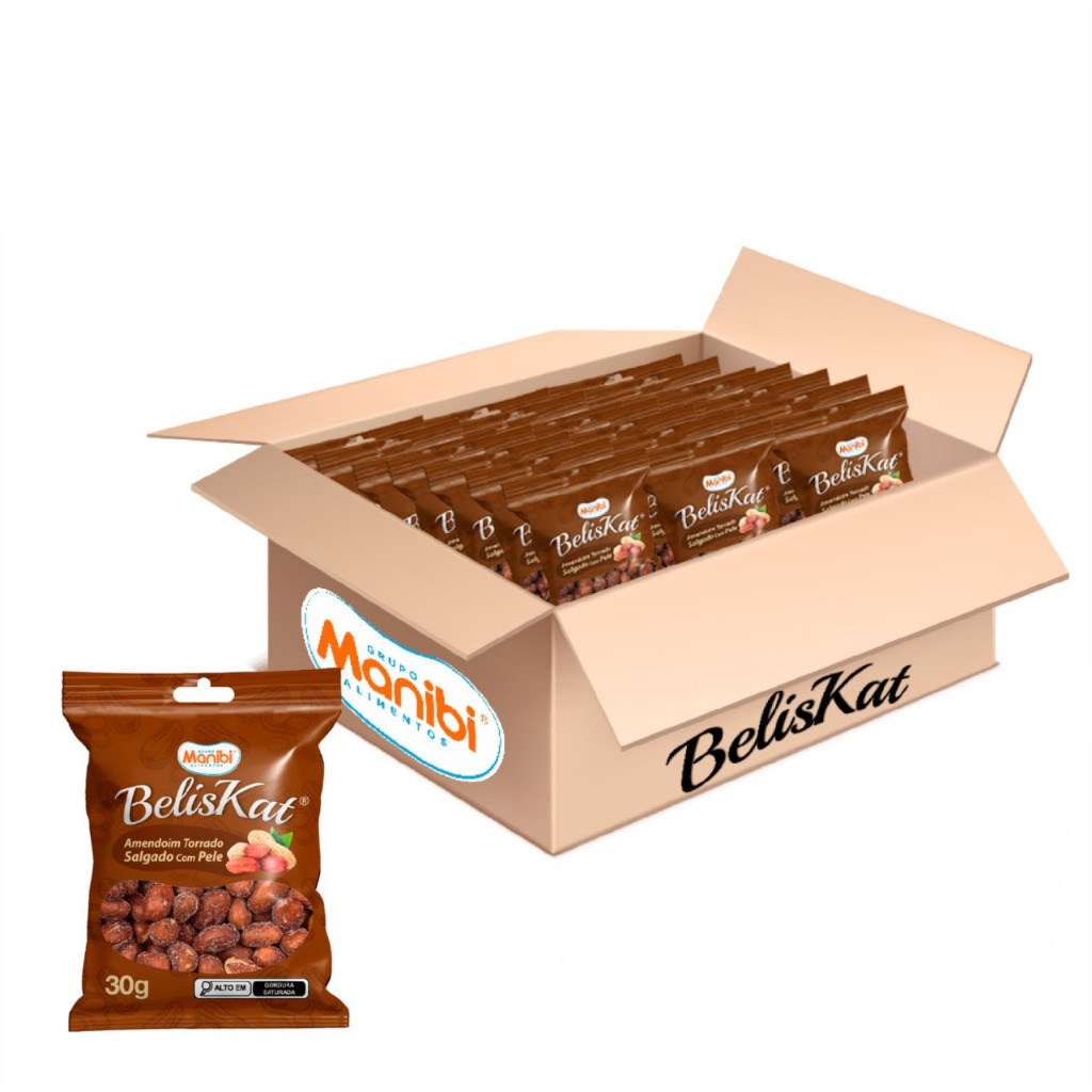 Kit 80x Amendoim Beliskat Salgado Com Pele 30g - Caixa com 2,4kg em Oferta na Shopee