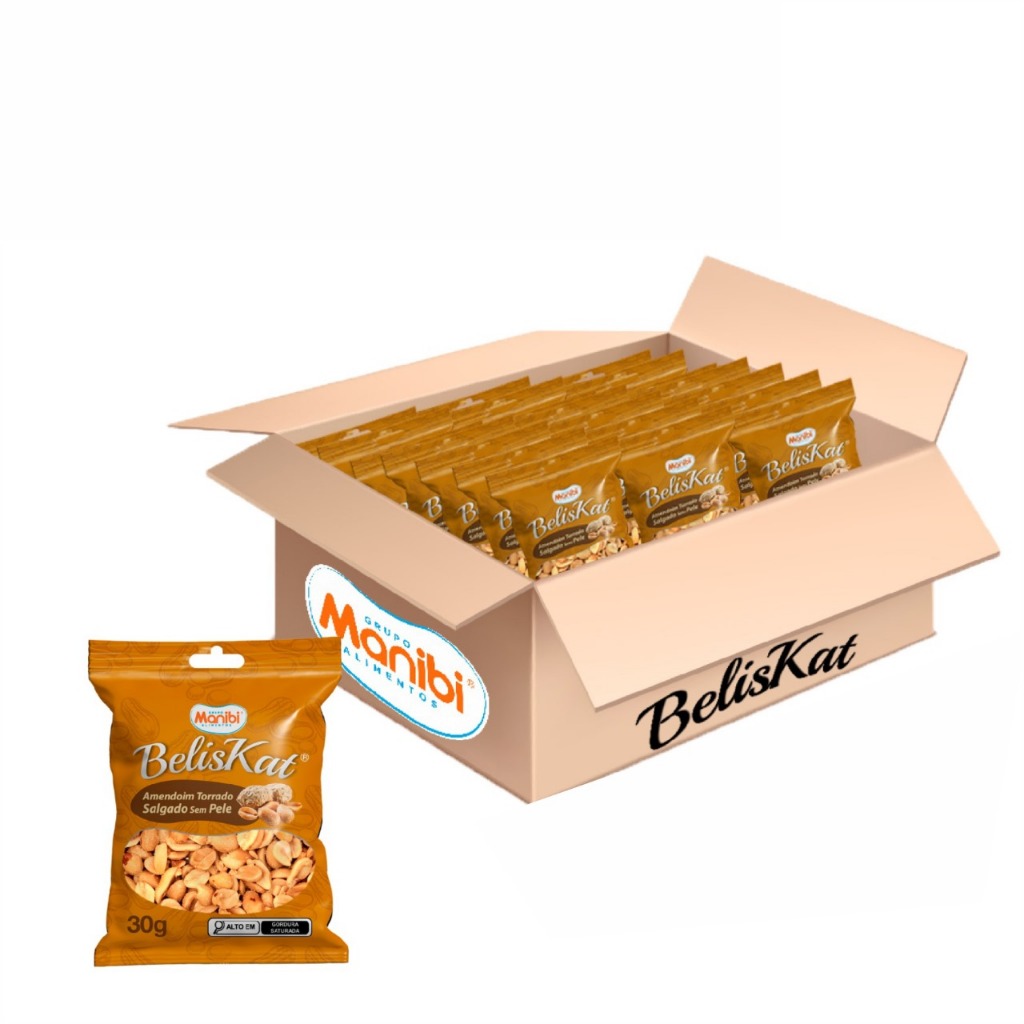 Kit 80x Amendoim Beliskat Salgado Sem Pele 30g - Caixa com 2,4kg em Oferta na Shopee