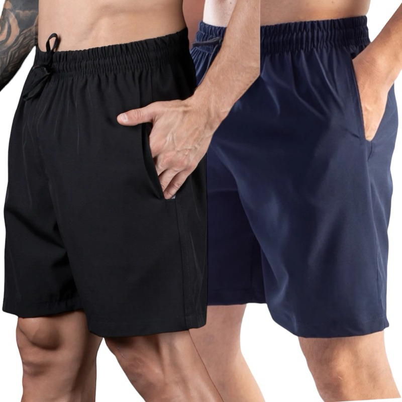 kit  2 Bermuda masculina  roupa Short  preto  academia masculino tactel elastano calção Dry fit