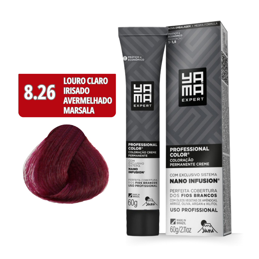 Coloração Yamá Creme Professional Color Nano Infusion 8.26 Louro Claro Irisado Avermelhado Marsala