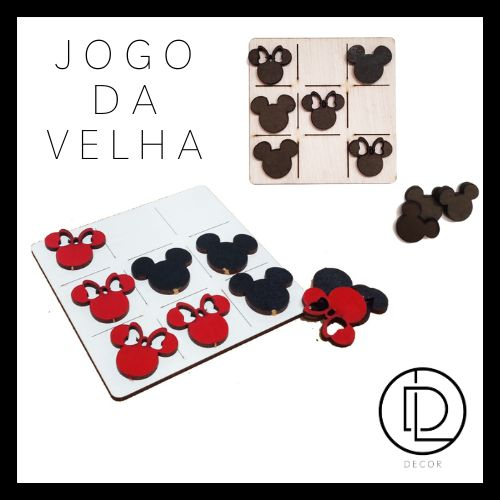 Kit 40 Tabuleiros Mickey Minnie Jogo da Velha 10cm PERSONALIZADO COM NOME / Tabuleiro em MDF para Lembrancinhas de Festa