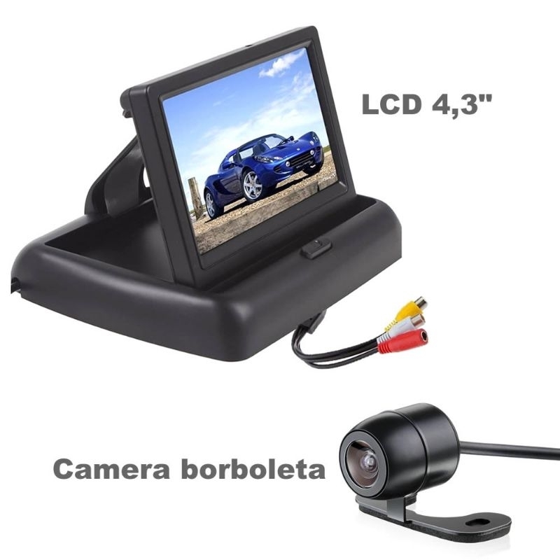 Kit tela visão traseira retrátil mais câmera de ré universal