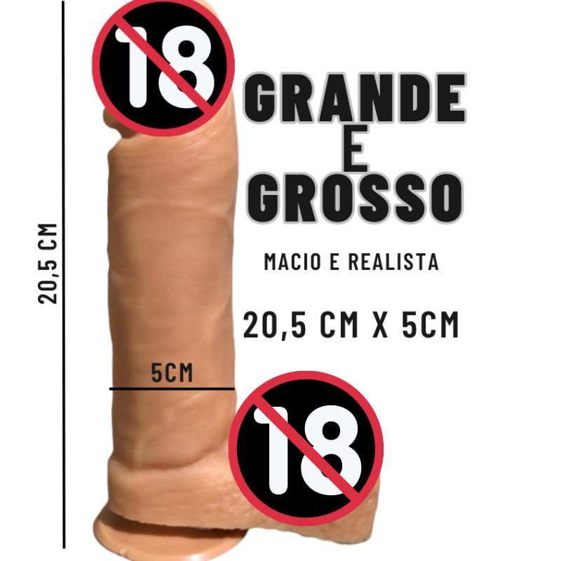 Penis Grande Grosso Macio Realista Com Ventosa e Testiculos 20,5cm X 5cm SEX SHOP