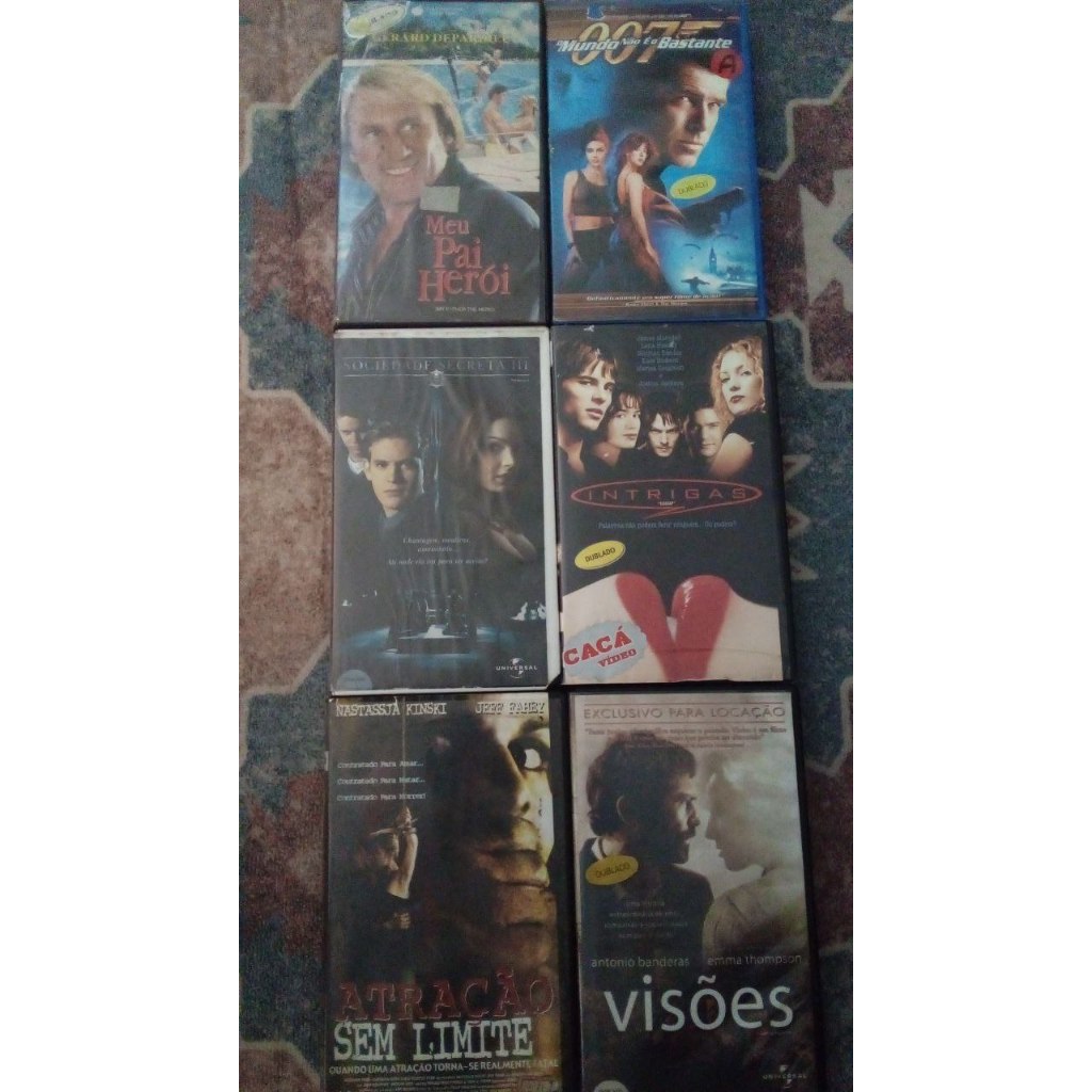 Lote Filmes VHS - Sociedade Secreta 3 + Pai Herói +007 O Mundo Não é o Bastante +Intrigas +Visões (DUBLADOS) + Atração Sem Limites (LEG)