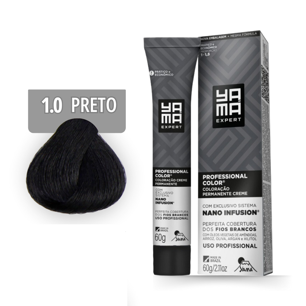 Coloração Yamá Creme Professional Color Nano Infusion 1.0 Preto