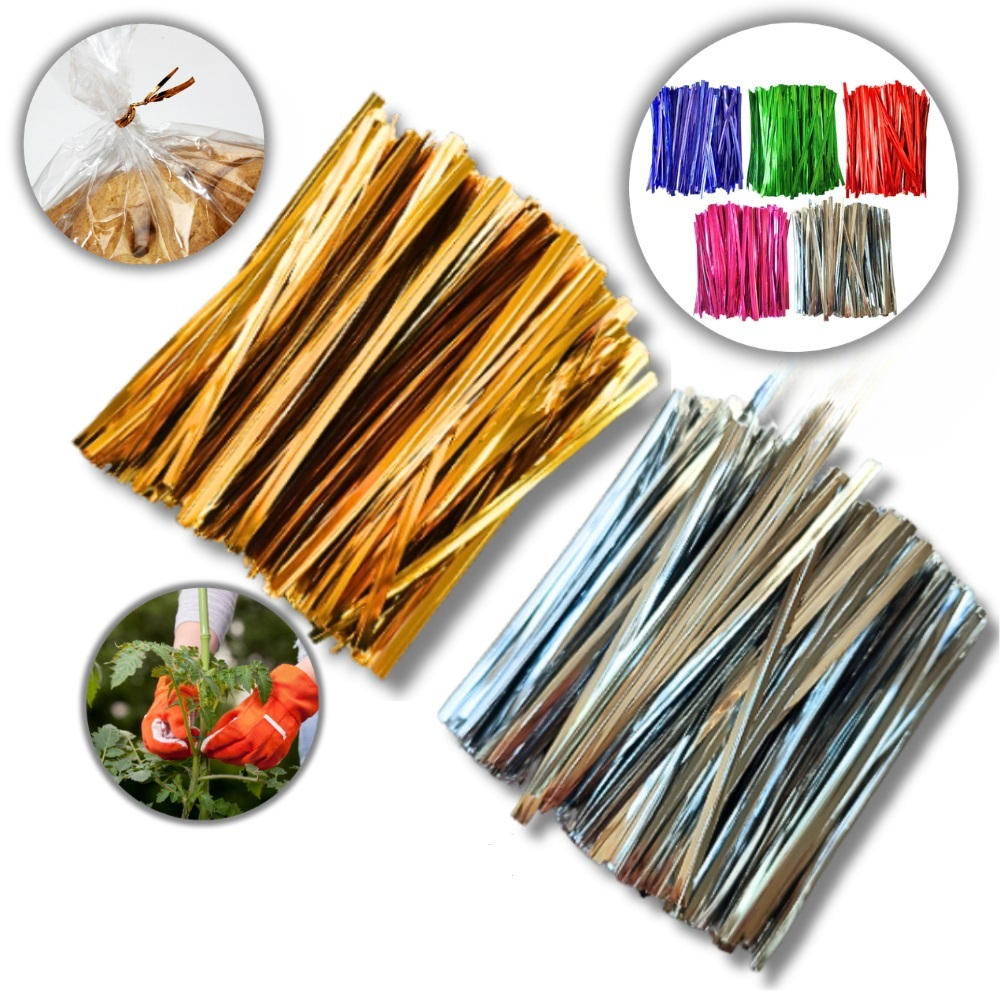 Fecho Metálico Amarra Variação de cores Prata Ouro Vermelho e Verde Pacote com 300 Unidades