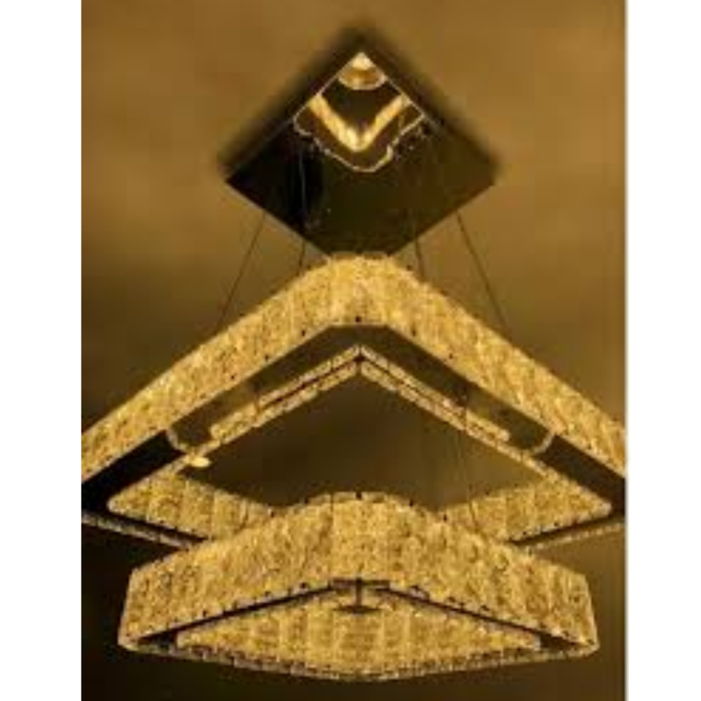 Lustre Pendente Cristal Brilhante Luxo 2 Quadrado 3 Temperatura de Cor de Luz  Ltp004 Nitrolux