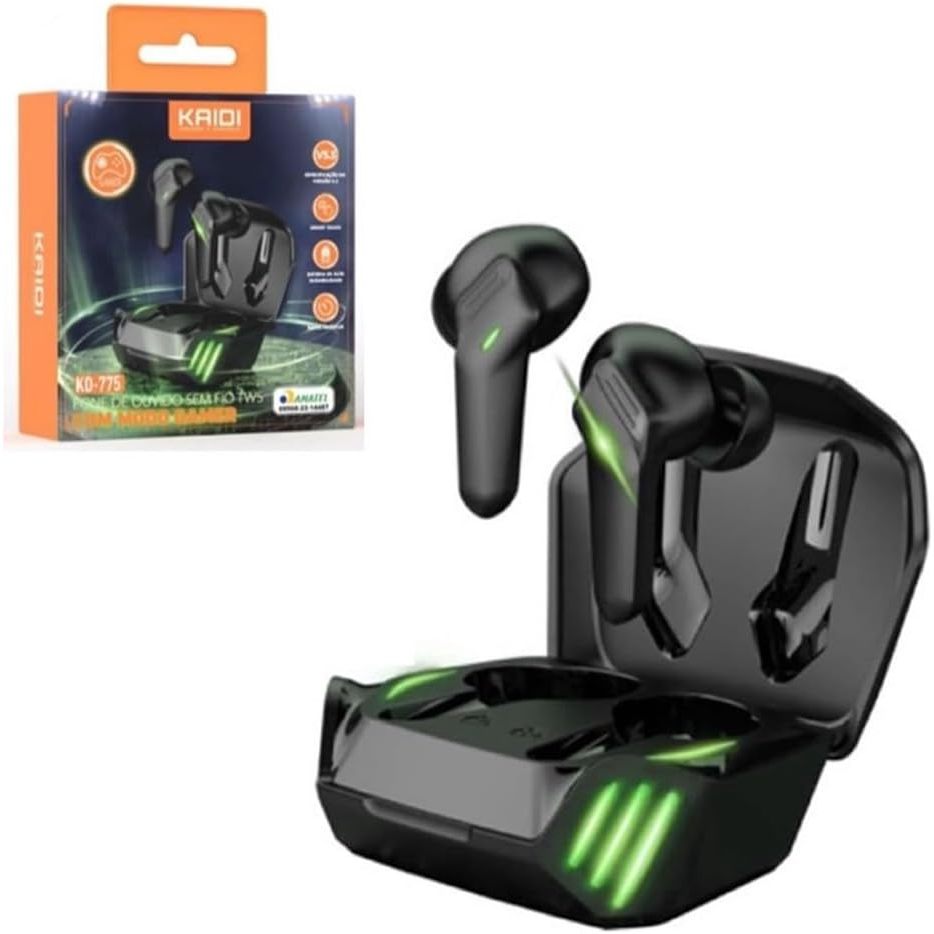 Fone sem fio Gamer Bluetooth Kaidi TWS Fone de Ouvido Microfone Embutido Original Intra Auricular (KD-775)