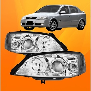 Farol dianteiro Astra 2003 a 2011 Máscara Cromada Lente Acrílico Foco Duplo