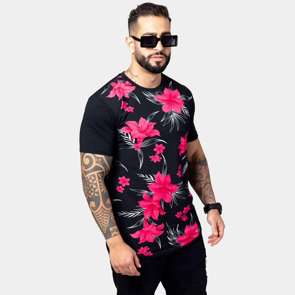 Camiseta Long Line Swag Masculina Camisa Slim Estilo Floral Lindas Otima Qualidade Casual Barato em Oferta na Shopee