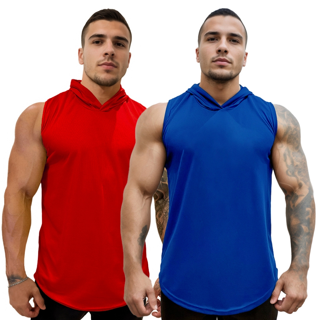 Kit 2 Regata Masculina com Capuz Básica Lisa Sem Estampa Longline em Dry Secagem Rápida Bombey