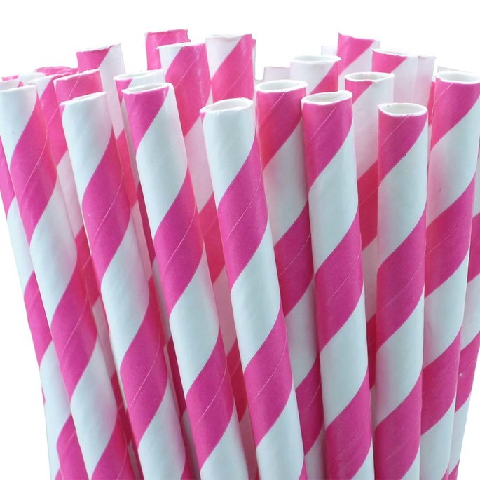 100 Canudo De Papel Grosso Colorido Listrado Branco e Rosa Milk Shake Vitamina Biodegradável 10x210mm em Oferta na Shopee