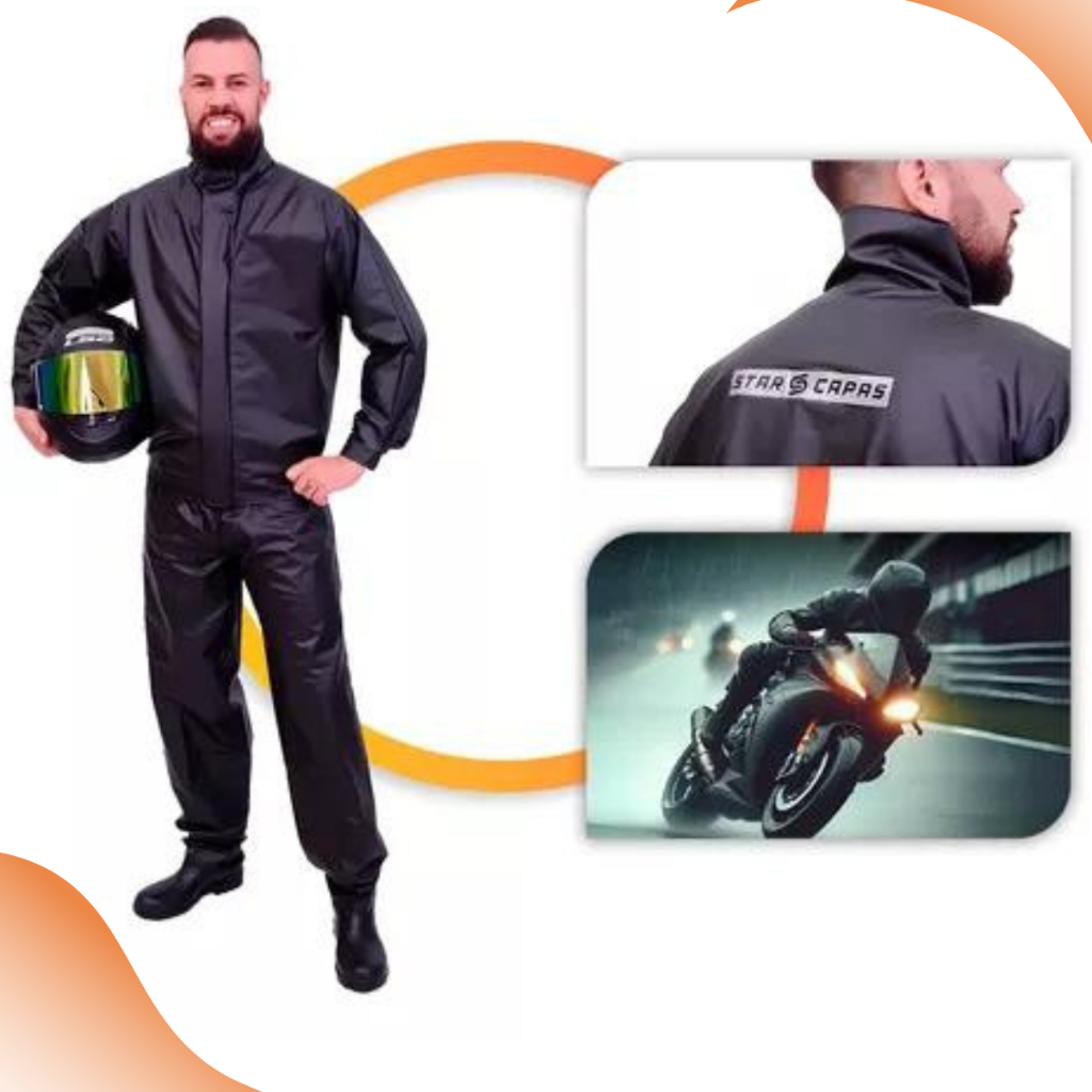 Capa de Chuva Conjunto Completo Para Motoqueiro Adulta Masculina Feminina Com Faixa de refletiva Material Flex