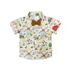 Camisa Infantil Safari Fazendinha Manga Curta Festa Aniversário com Gravata
