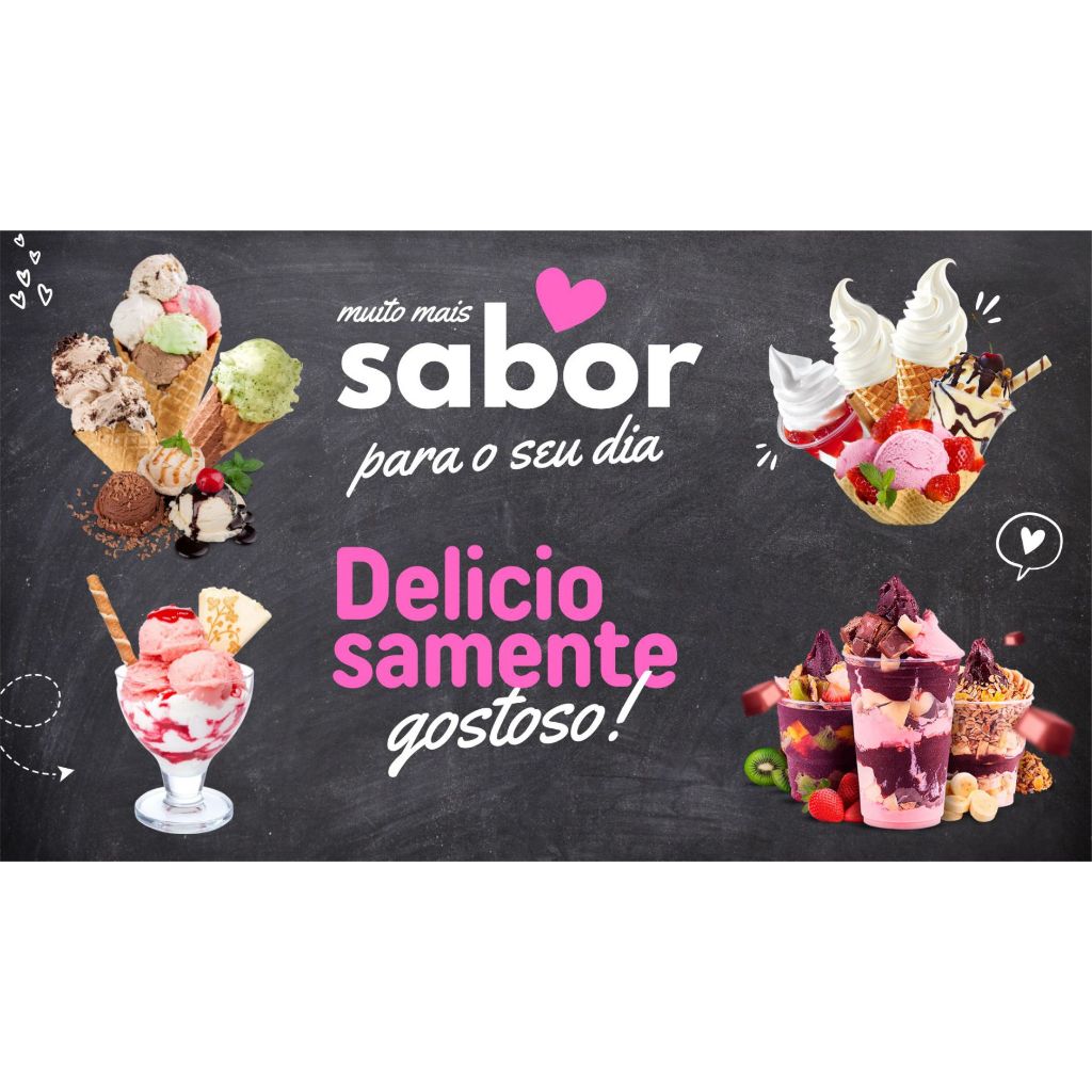 Papel Adesivo Parede Sorveteria Açaí Decoração Sorvete Verão Gelato Acaí Fundo Imita Lousa Quadro Negro