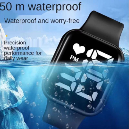 Relógio LED quadrado à prova d'água digital Infantil feminino e masculino Esportes