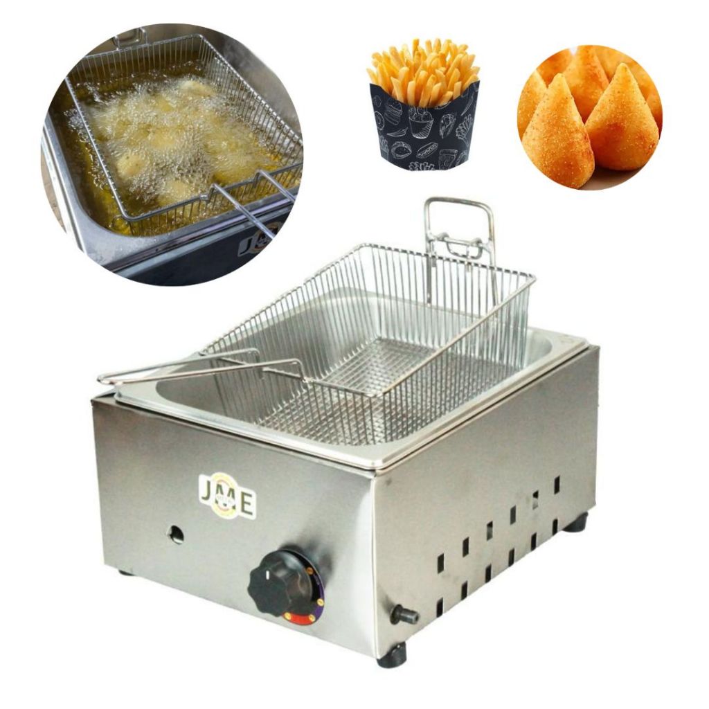 Fritadeira Profissional A Gás 1 Cuba 5 Litros Baixa Pressão Inox C/ 1 Cesto Fritura Pastel Salgados Porções em Oferta na Shopee