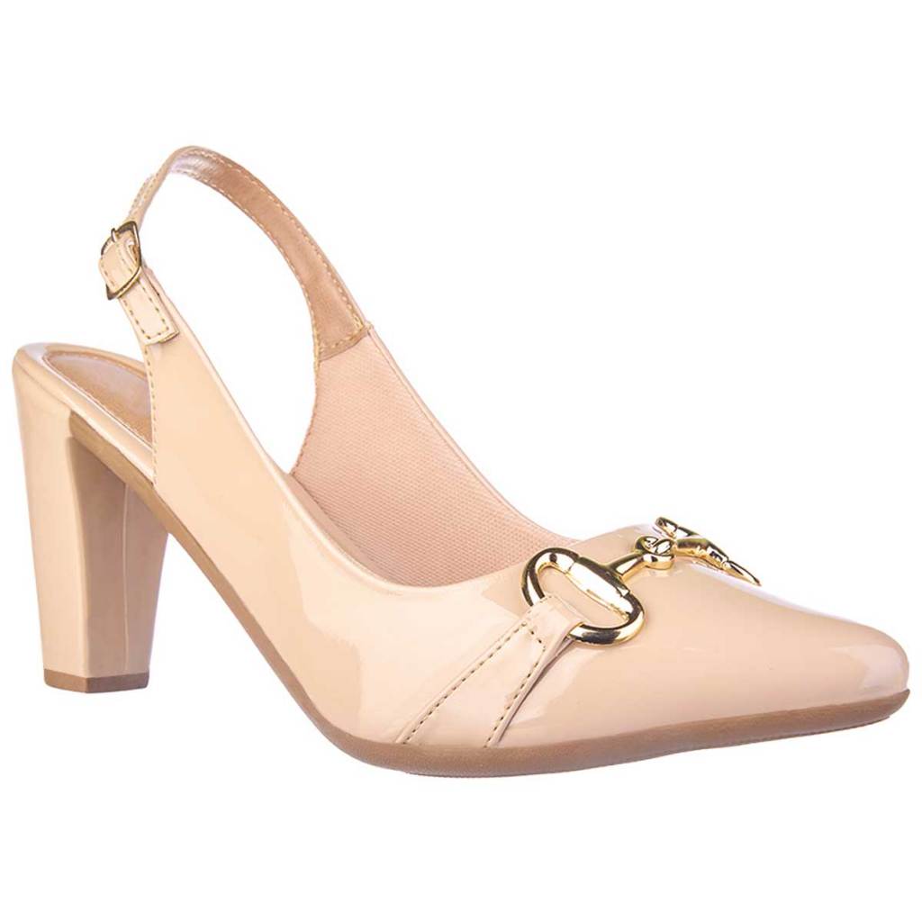 Sapato Scarpin Feminino Verniz Bico Fino Salto Alto Bloco