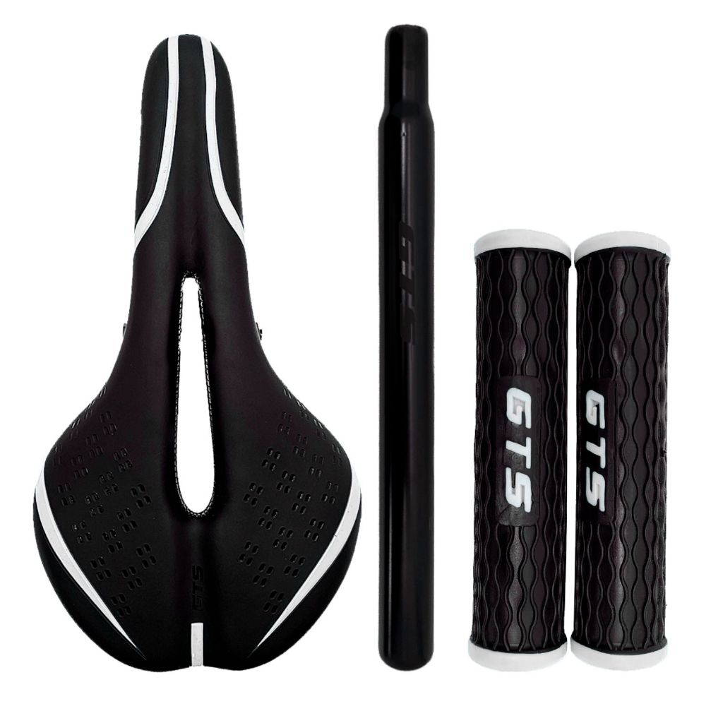 Kit Para Bike Banco Selim + Manopla + Canote De Bike Mtb Speed Bicicleta