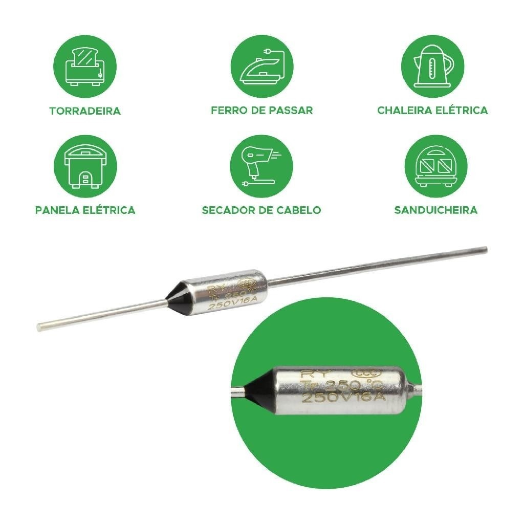 Fusível Térmico 250º 10A 250V Ferro E Panela Elétrica Uso Geral 250 graus