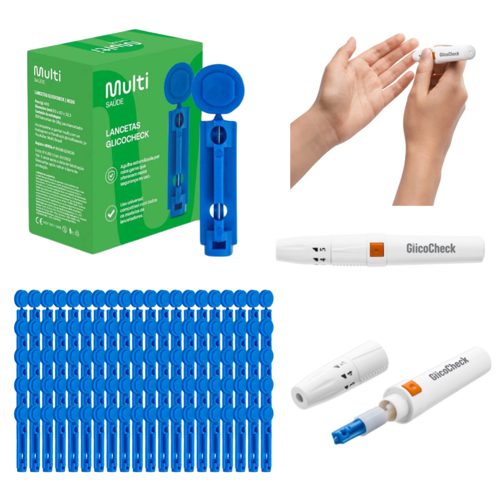 Kit Caneta Lancetadora + 100 Lancetas 28g Furar Dedo Indolor em Oferta na Shopee