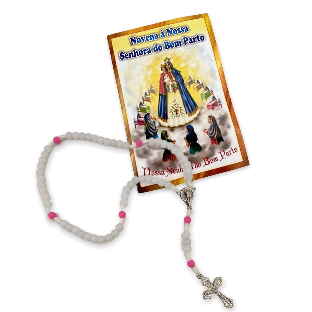 Terço com Folheto Oração Nossa Senhora do Bom Parto 27cm