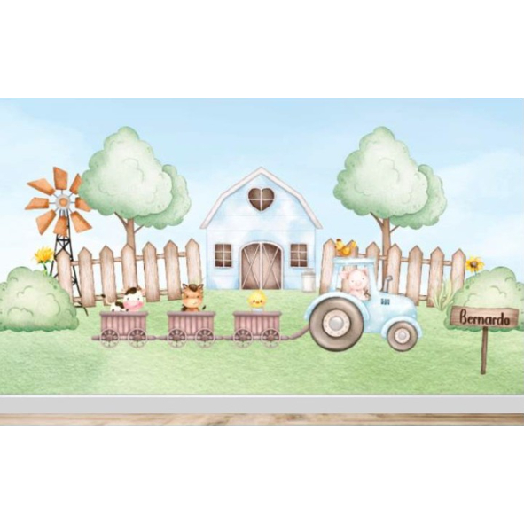 Papel de parede trenzinho blue fazendinha