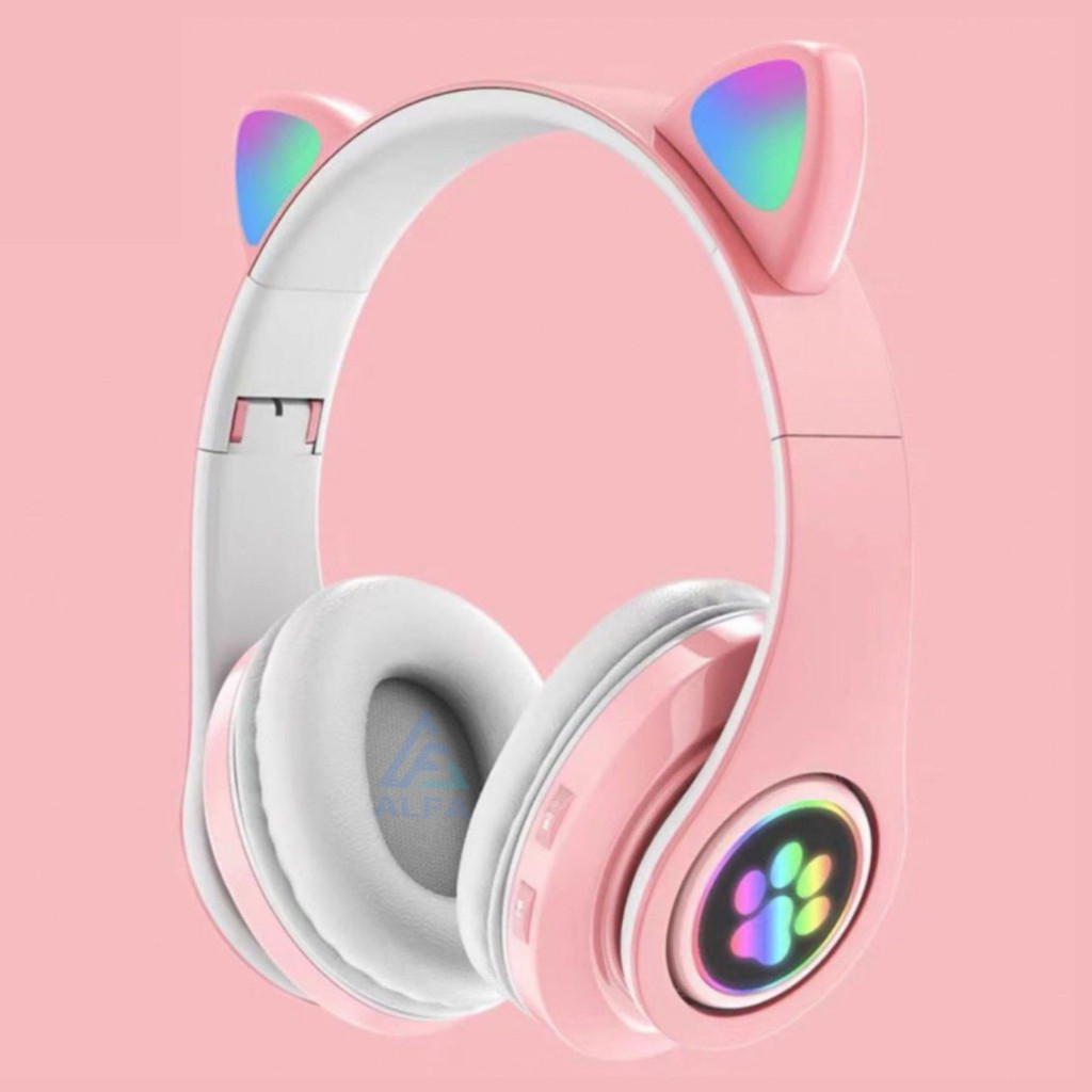 Fone De Ouvido Orelha Gato Bluetooth F23M Led RGB Iuz Headphone