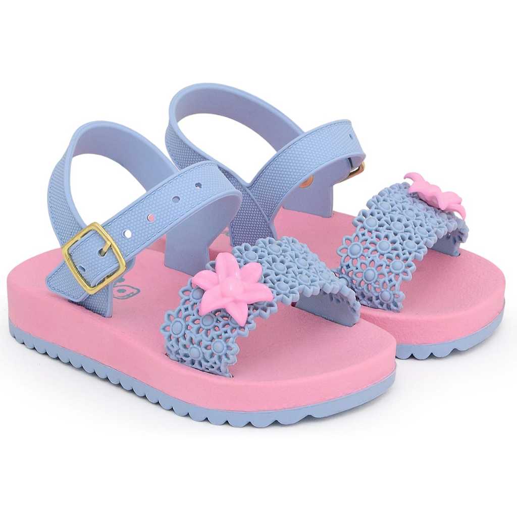 Sandália Papete Infantil Feminina Menina Bebê Super Macia Leve Confortável Detalhe Com Flor & Folhas