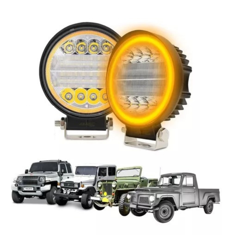 Par Farol De Milha Redondo Led 72w C/ Pisca Laranja P/ Parachoque Troller Jeep Toyota Rural