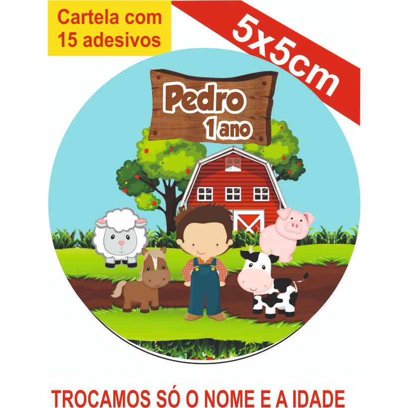 Adesivos Fazendinha Personalizados 5x5cm Festa Aniversário Lembrancinha