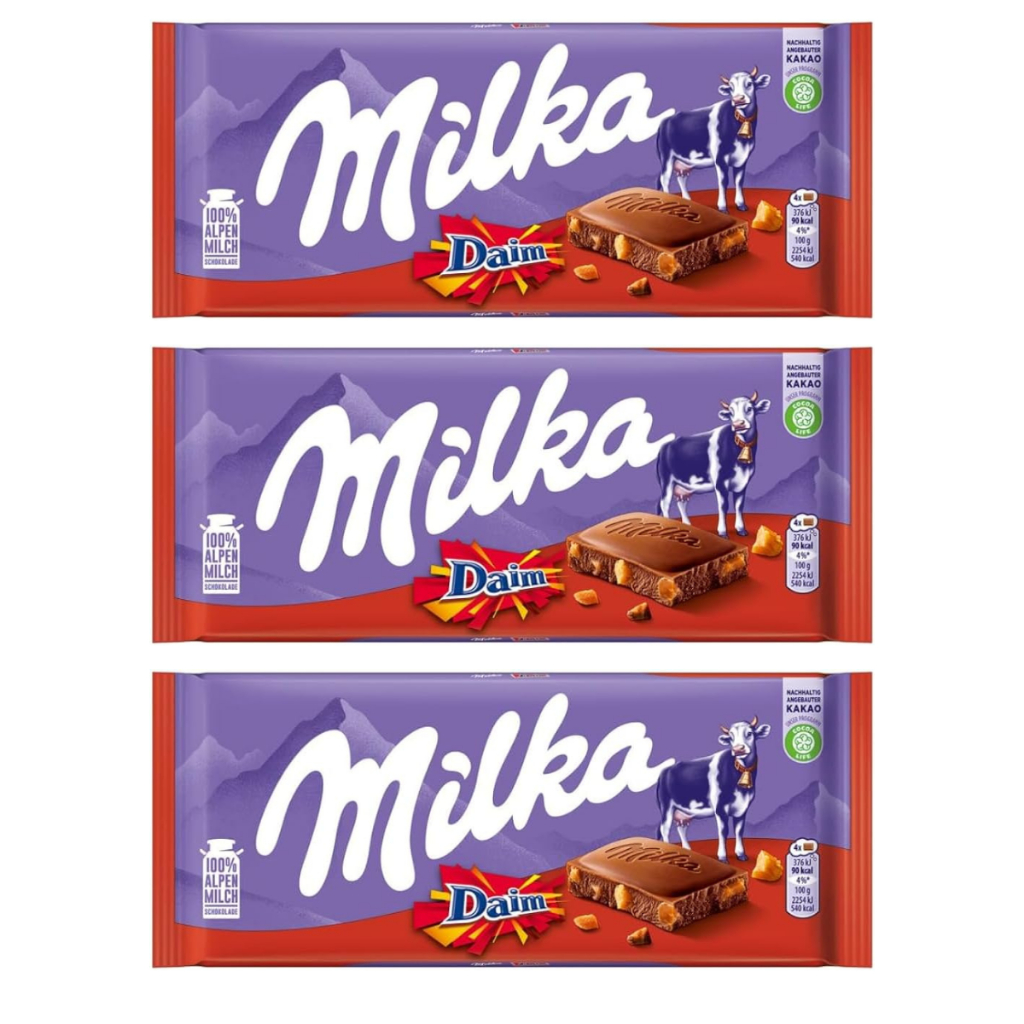 3 Milka Daim - Chocolate Ao Leite & Cristais De Caramelo
