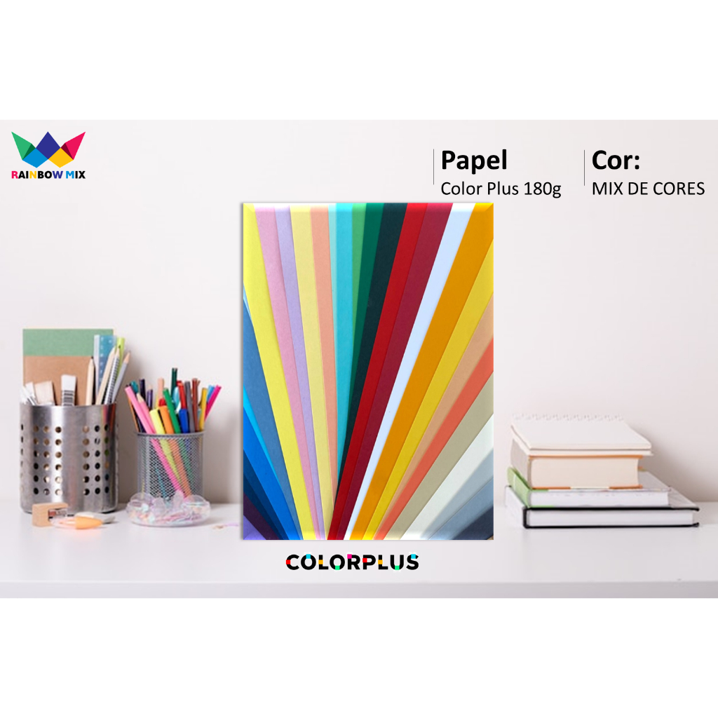 Papel Color Plus 180g - A4 Massa Colorida - 50 Folhas várias cores