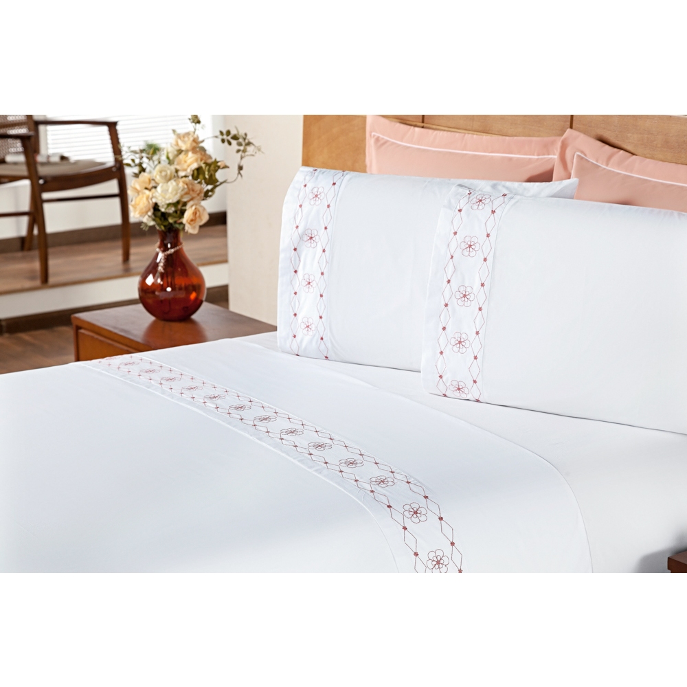 Jogo de Lençol Percal 200 Fios Cama Casal king Algodão Damasco Bordado Roupa de cama Quarto Luxo