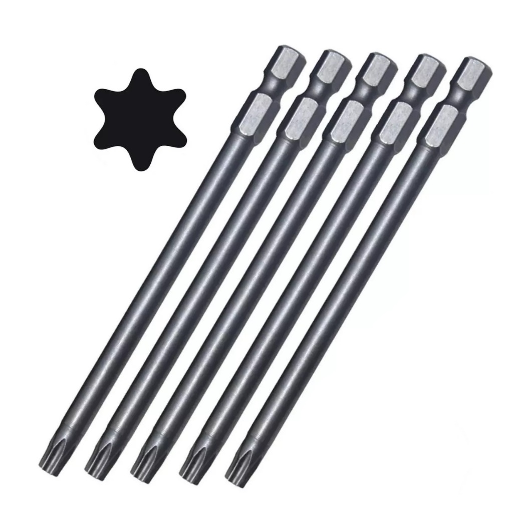 5 Pontieras  Bits Torx Longo T27 X 10 Cm sem Furo Guia Para Parafusadeira