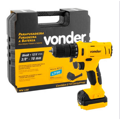 PARAFUSADEIRA/FURADEIRA Á BATERIA 3/8" 12V BIVOLT PFV 120 (60.01.100.120) VONDER